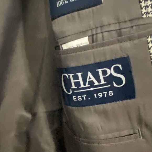 CHAPS Men's 100% Silk Olive Houndstooth Two-Button Blazer Sport Coat Jacket 42L - Picture 4 of 7